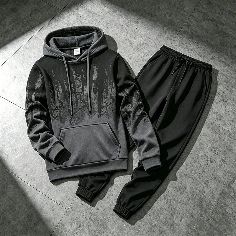 Autumn Winter Men's Hoodies Tracksuit Casual Splashed ink Sweatshirts Outdoors Sports Jogging Clothing Street Single Tops Pants