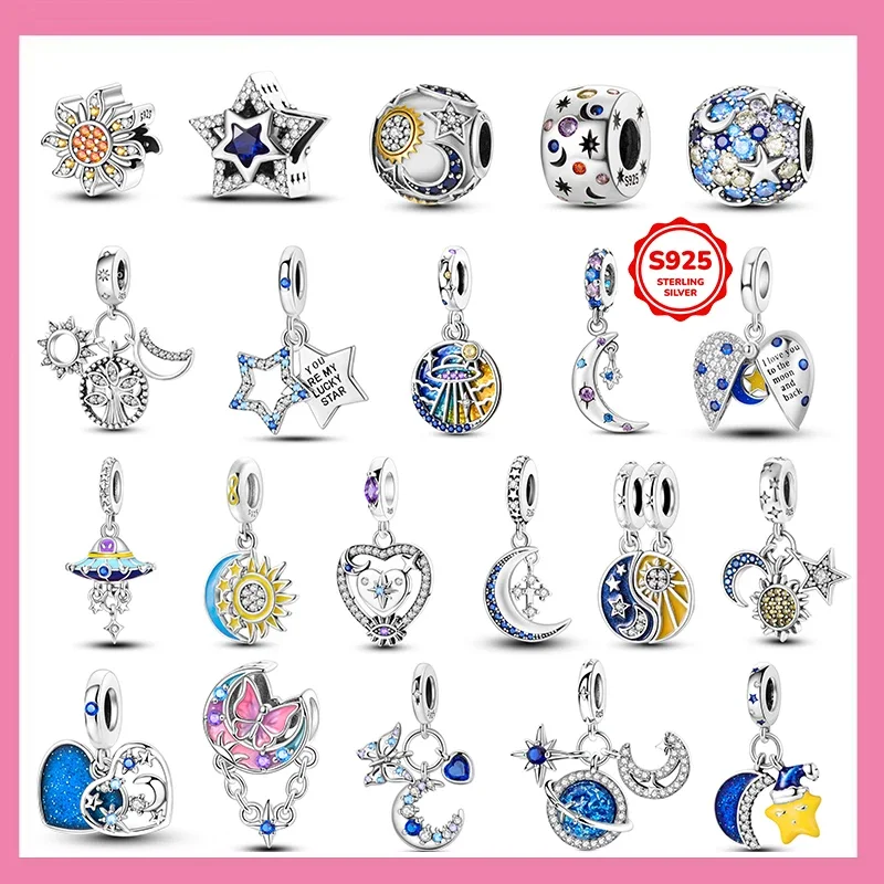

Original New 925 Sterling Silver Charms Beads Moon Sun Starry Sky Spaceship Charm Fit Original Bracelet DIY Women Jewelry Gift