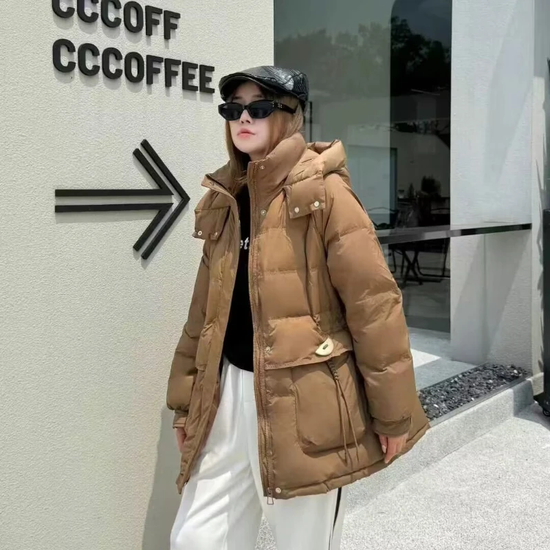 

Winter Women's Down Jacket 2024 New Solid-coloured Hooded Warm Jacket Thickened 90 White Duck Down Sweet Fresh Leisure Parkas