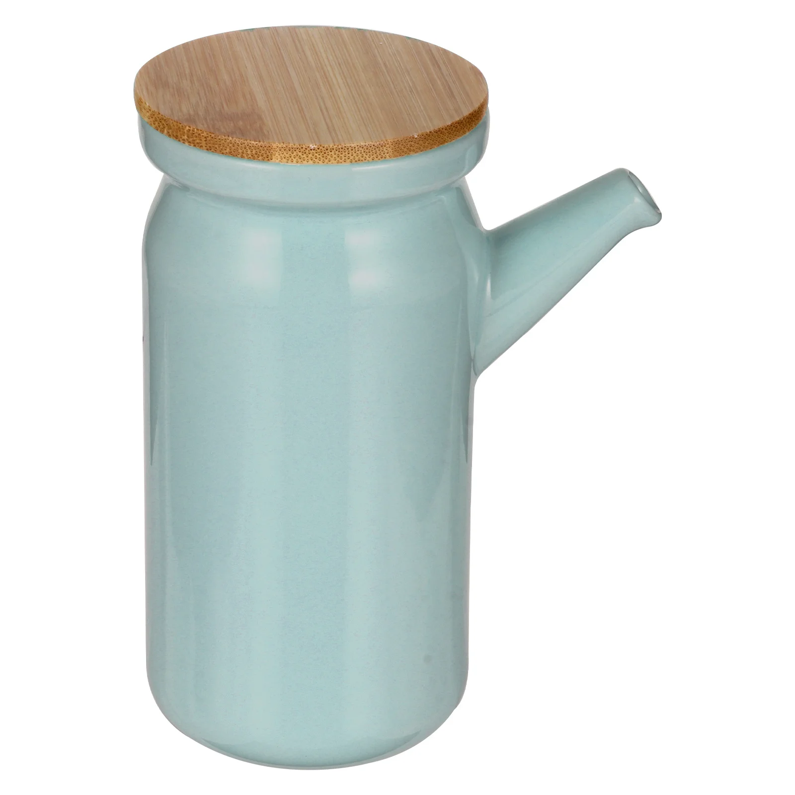 

1pc Ceramic Oil Bottle Wood Lid Olive Oil Dispenser Kitchen Seasoning Storage Vinegar Cruet Container For Home Restaurant