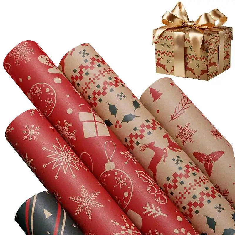 

50*70cm Christmas Gift Wrapping Craft Paper 5pcs Roll Birthday Gift Paper New Year Favors Party Present DecorWrapping Paper