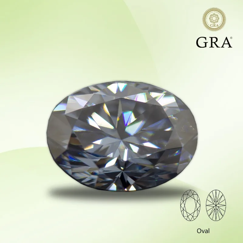 

Moissanite Gemstone Oval Cut Gray Color Lab Grown Heat Diamond for DIY Advanced Jewelry Making Materials with GRA Certificate