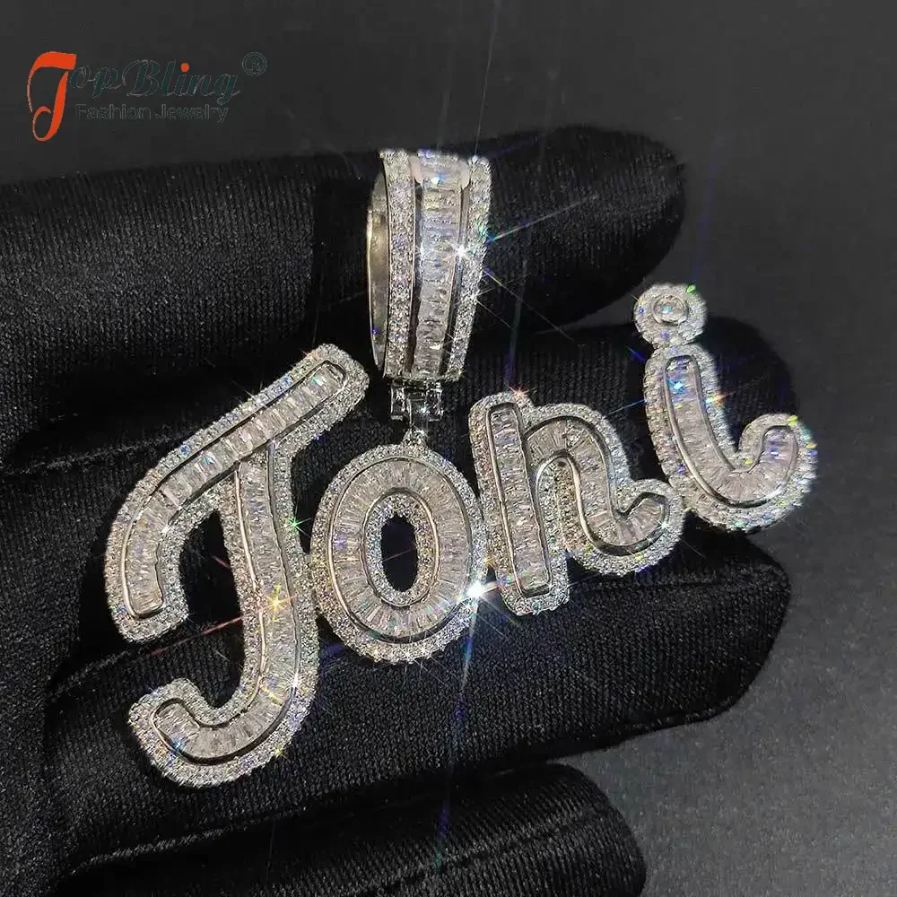 TopBling DIY Custom Signature A-Z  Letters Name Pendant Necklace T Cubic Zircon Hip Hop 18k Real Gold Plated Jewelry