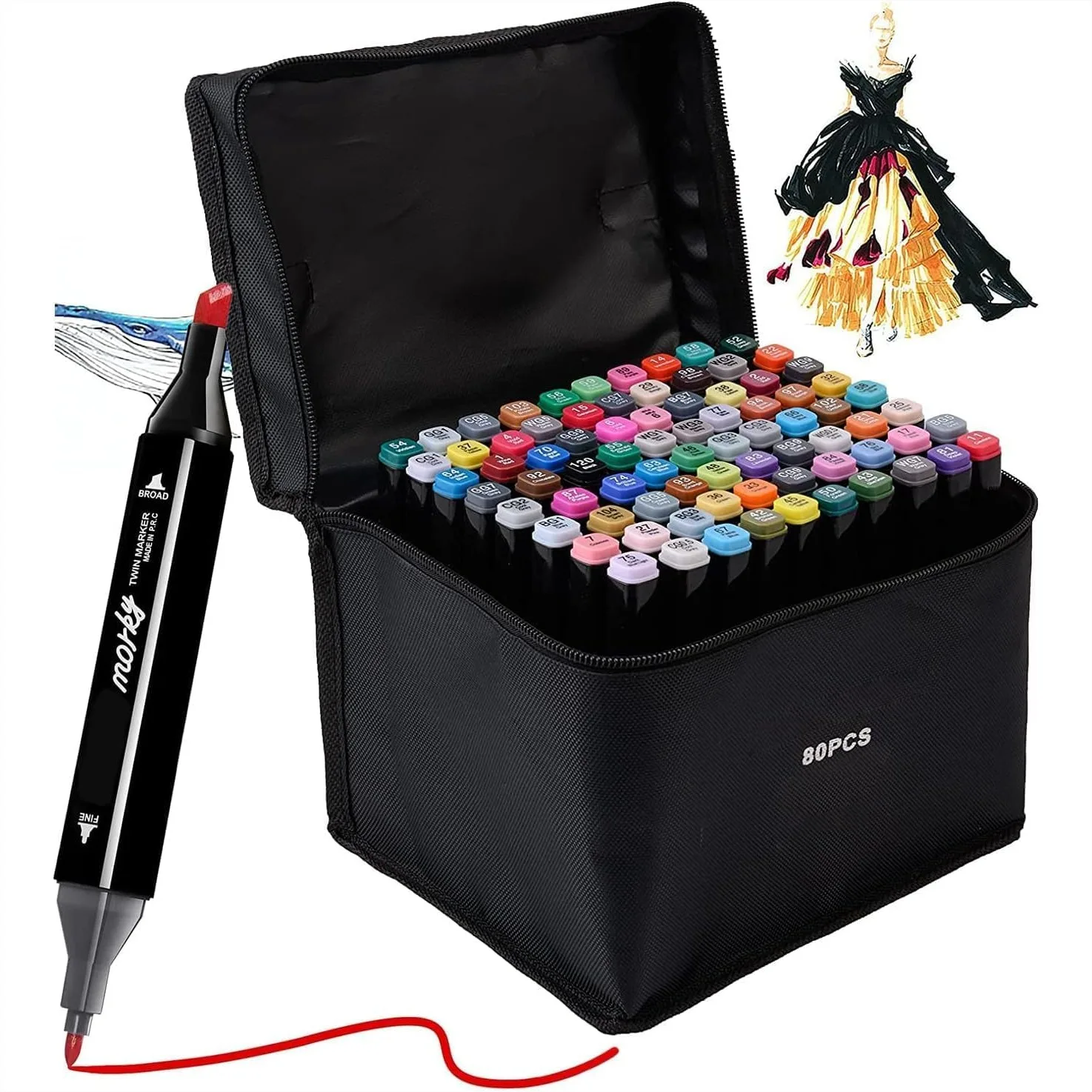 

80 Colors Alcohol Markers Set, Dual Tip Blender Art Markers for Drawing Sketching Coloring with Case