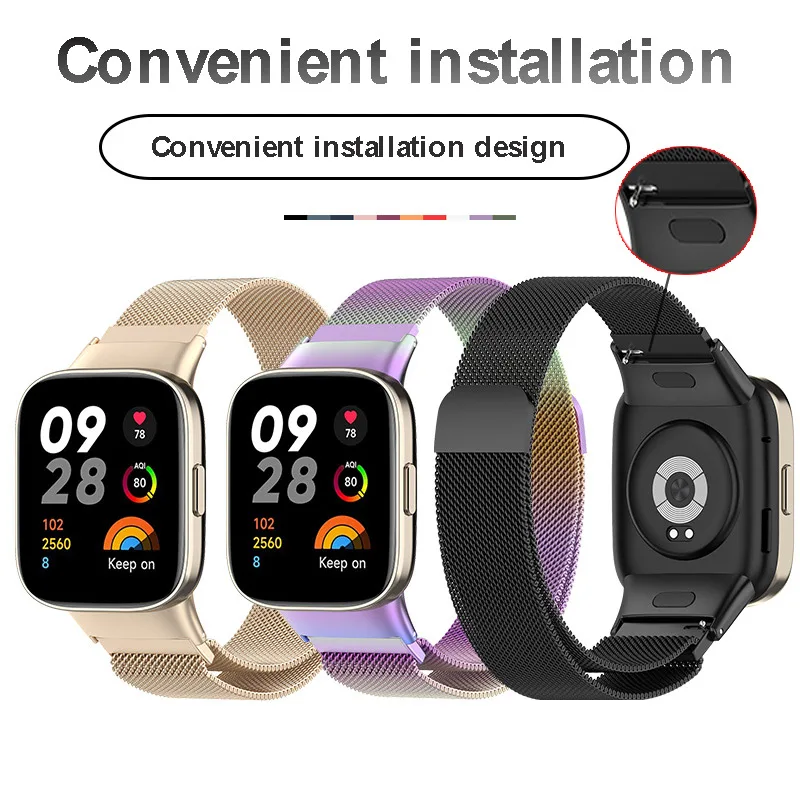 Metalen Band Voor Redmi Horloge 3 Band Met Tpu Case Screen Protector Zachte Film Milanese Magnetische Lus Horlogeband Redmi 3 Armband