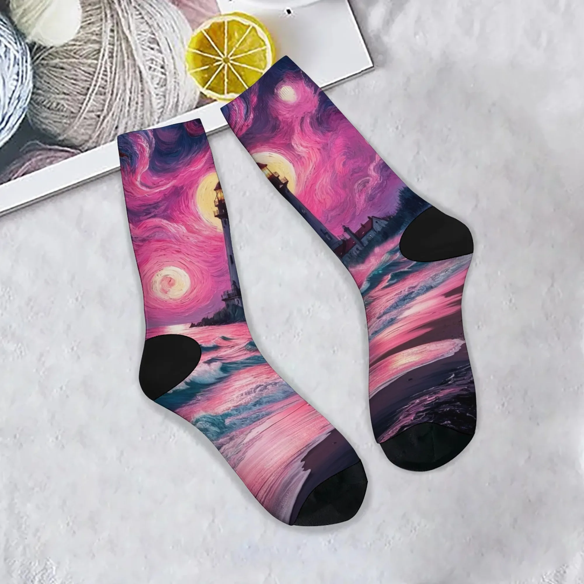 Calzini da uomo stile Van Gogh Art Lighthouse Calzini sportivi casual alla moda retrò Comodi calzini divertenti novità antiscivolo e traspiranti