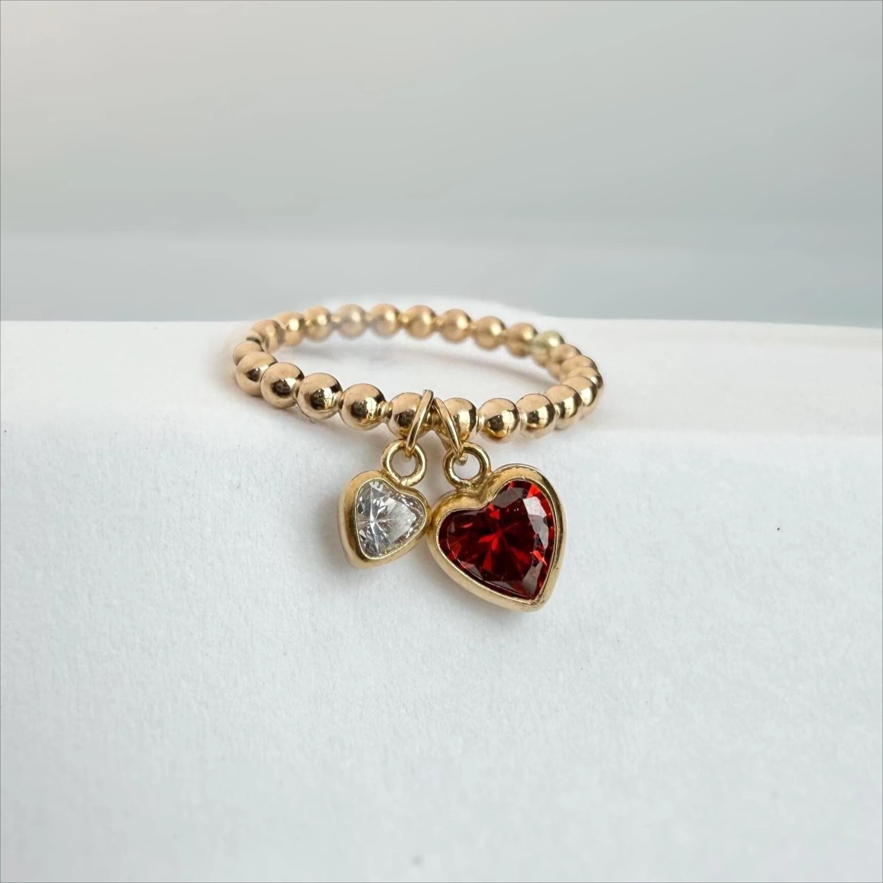 14k Gold Filled Double Heart Diamond CZ Ring Dainty Heart Ring Luxury Jewelry Tarnish Resistant Jewelry Gift for Women
