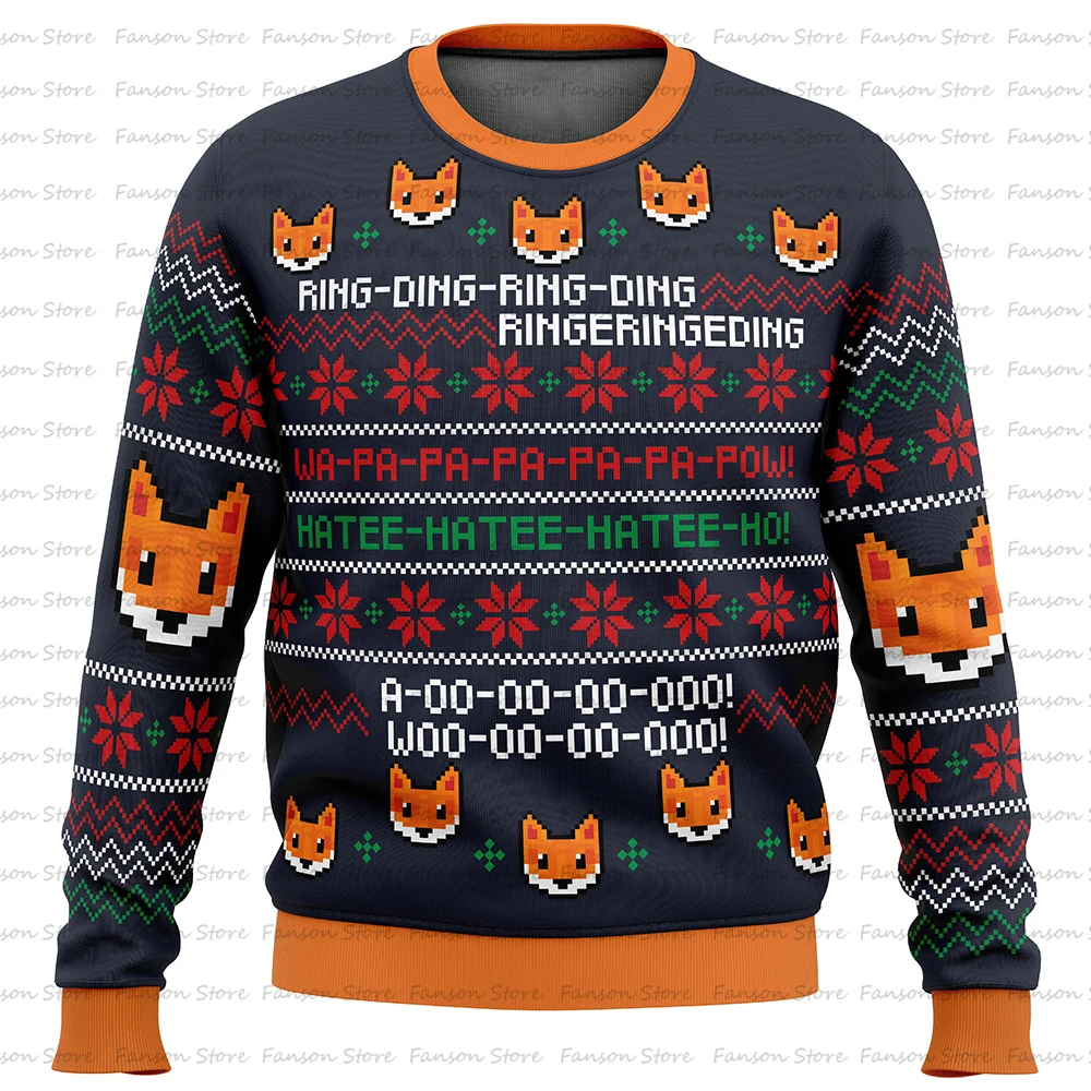 What does the Fox say? Christmas Sweater Cartoon Anime Women Men Pullover Top 2025  Fashion Couple Hoodie Sweatshirt