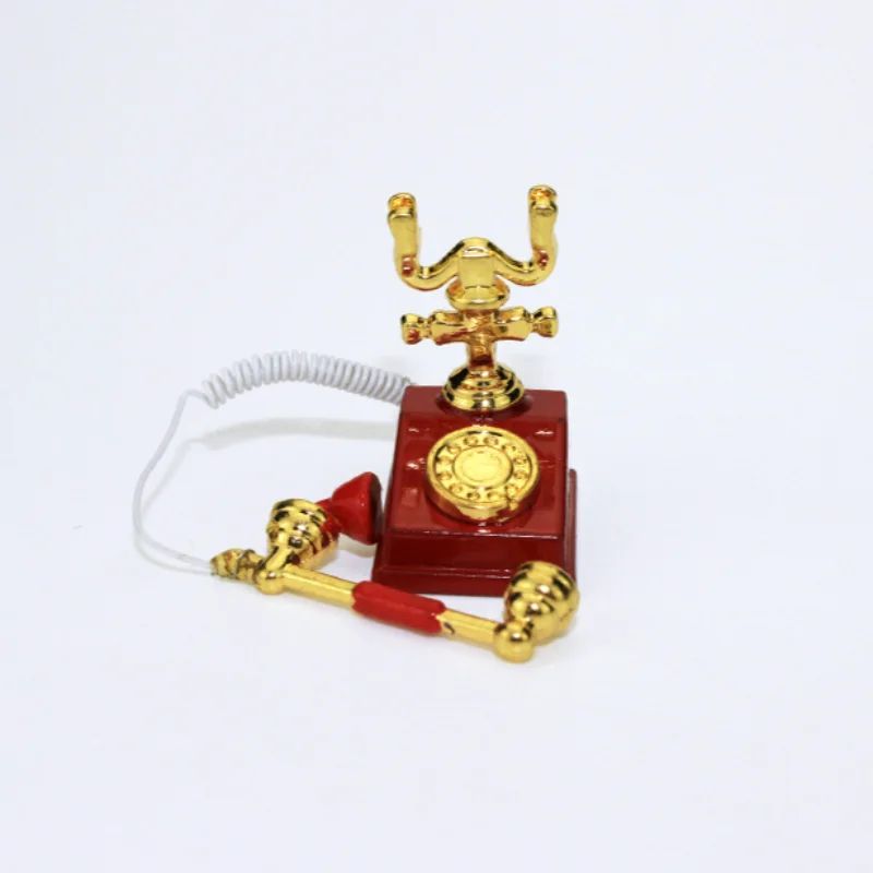 

Alloy Vintage Rotary Telephone Mini Retro Phone Model Miniature Phone Dollhouse Baby House Accessories Home Decor