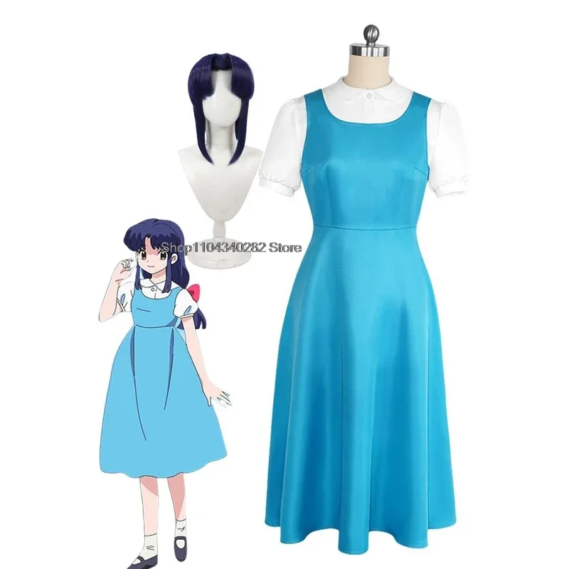 FC6Anime Ranma 1/2 Akane Tendo Cosplay Costume Blue Lovely Dress Carnival Role Play Uniform Suit Halloween Party Outfit Adu@FC8！