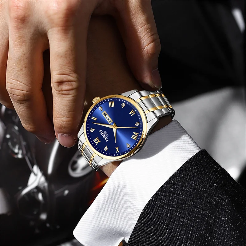 NIBOSI Business Mens Watches Top Brands Luxury Stainless Steel Waterproof Luminous Week Date Fashion Men Watch Relogio Masculino