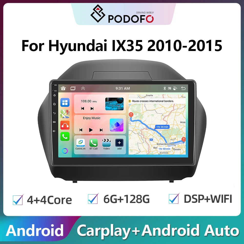 

Podofo 2din Android Car Radio For Hyundai IX35 2010-2015 6G+128G Carplay Stereo Player Autoradio WIFI GPS Navigation FM/RDS