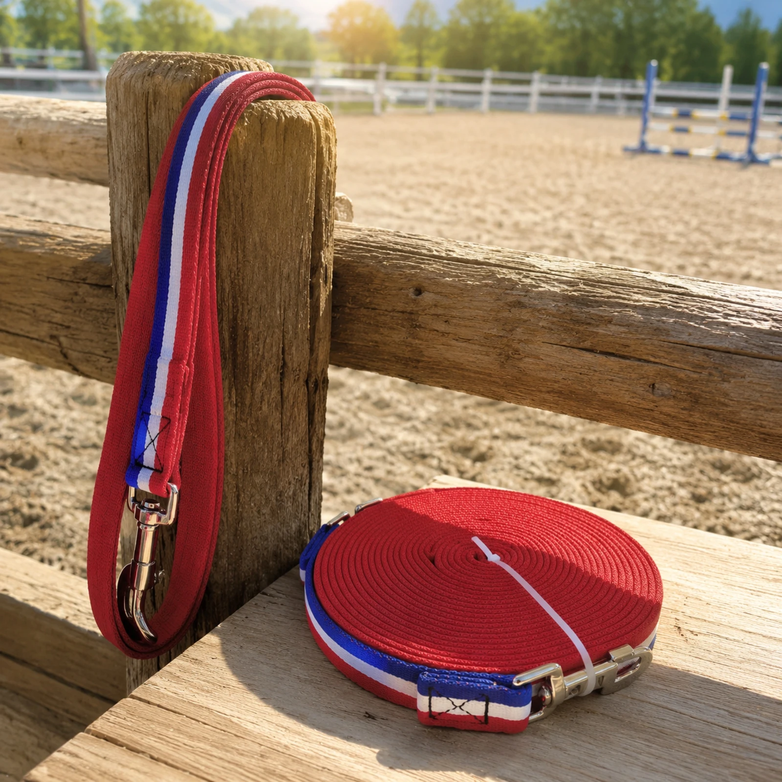 Polyester Strapping Horse Rope with Clip Hooks Flat Woven Horse Lunging Rope Lunge Line Flexible Braided for Equestrians
