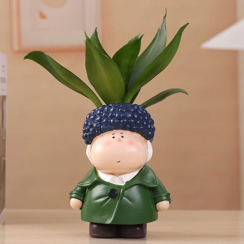 Creative Resin Flower Pot with Cartoon Character Mini Desktop Succulent Planter Modern Art Home Office Garden Decoration