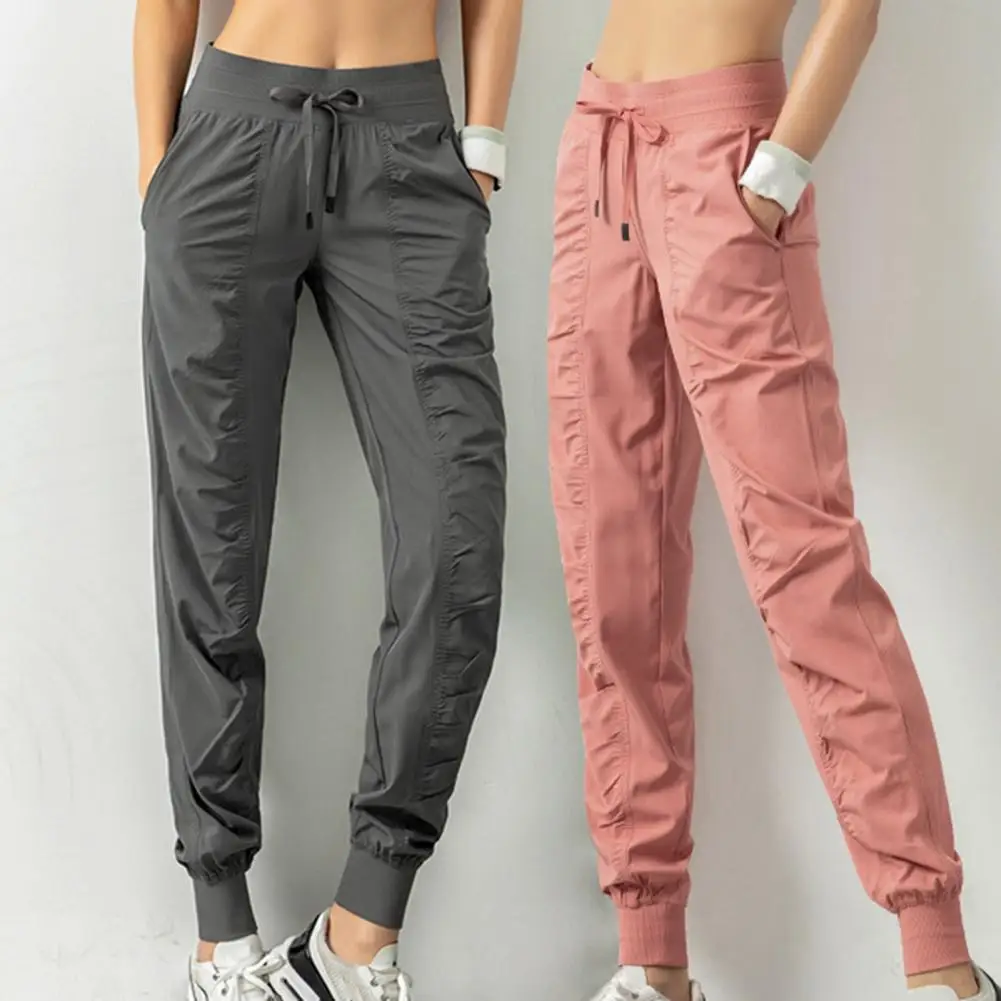 Drawstring Running Sport Joggers Women Quick Dry Athletic Gym Fitness Sweatpants with Two Side Pockets Exercise Pants