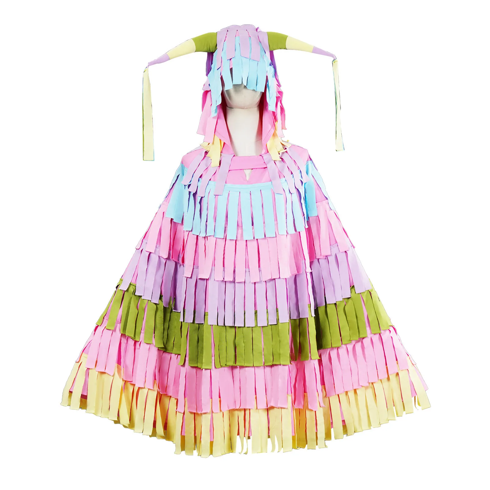 

Pinata Costume Hoodie Cloak Cape Mexican Festival Pinata Rainbow Cloak Ribbon Colorful Hooded Cape Halloween Outfit Women Men