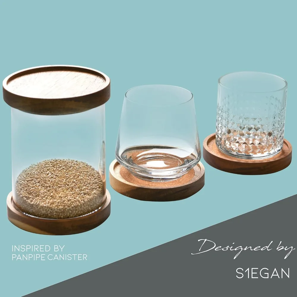 Podstawki pod napoje z drewna akacjowego, 10,5 cm, zestaw 6 sztuk, chłonne i izolacyjne korkowe podstawki do kubków, rustykalne podstawki pod w