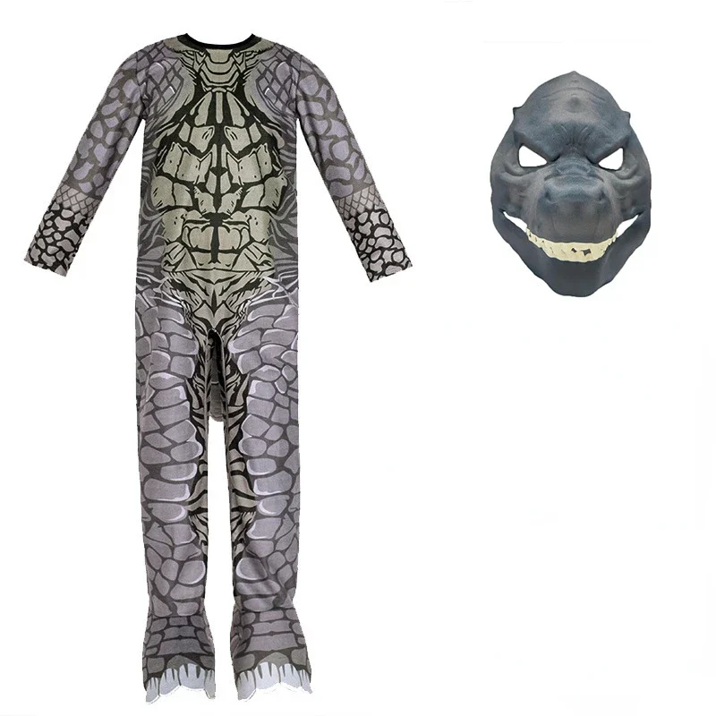 Goldzilla Cosplay Costumes avec masque pour enfants, combinaison de dinosaure, cadeau d'anniversaire pour enfants, robe de jeu, costume de fête d'Halloween