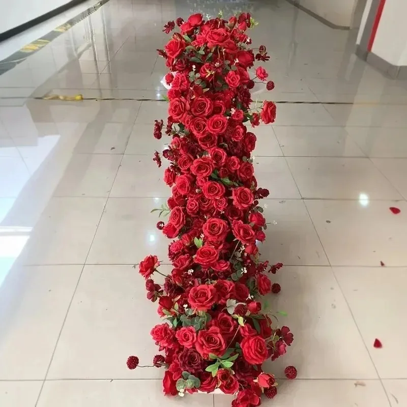 

Поставщик украшений для свадебных мероприятий, искусственная цветочная арка из искусственного шелка, красный цветочный ряд, декор стола, искусственная цветочная дорожка