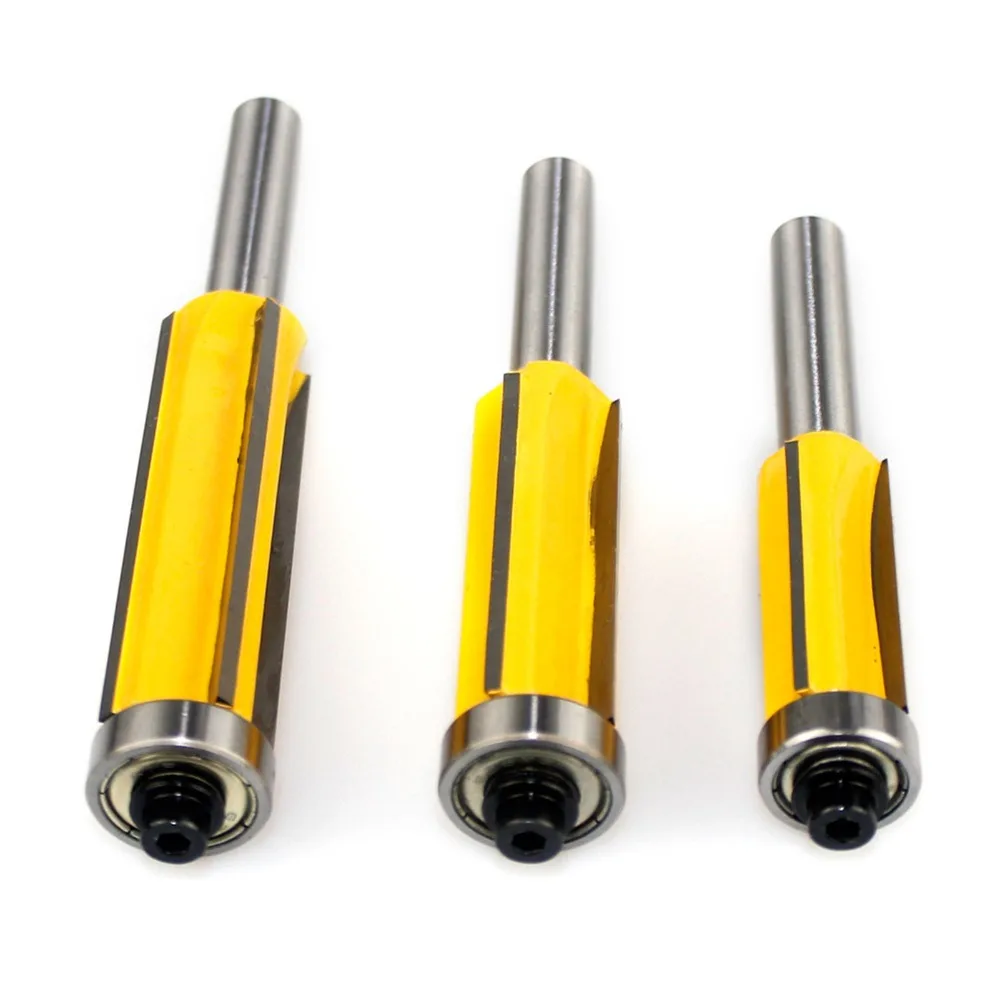 3pcs 4 Flute Router Bit Set 8mm Shank Cemented Carbide Flush Trim Bit Top & Bottom Bearing Woodworking Router Bit For Craftsmen