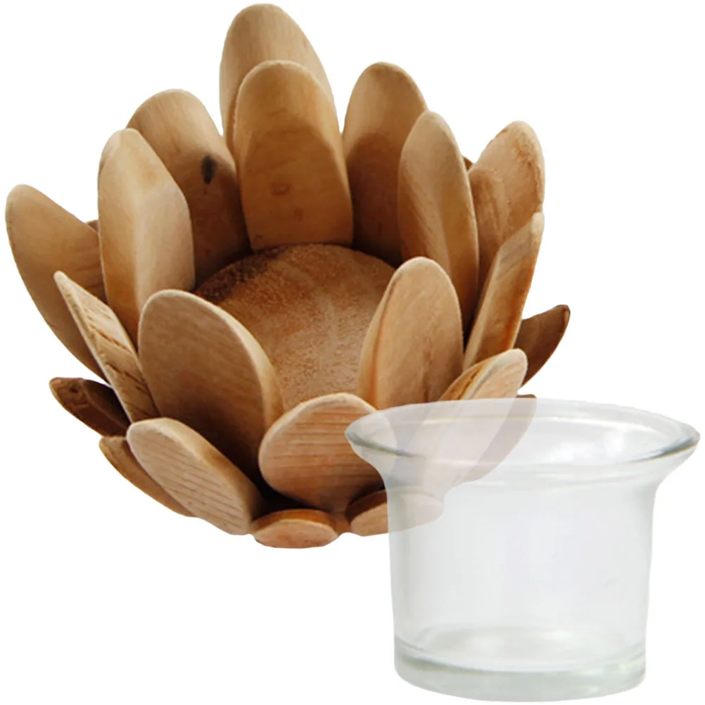 

Wooden Flower Petal Shaped Cup Tea Light Holder Decorative Rustic Candlestick for Wedding Birthday Festival Home