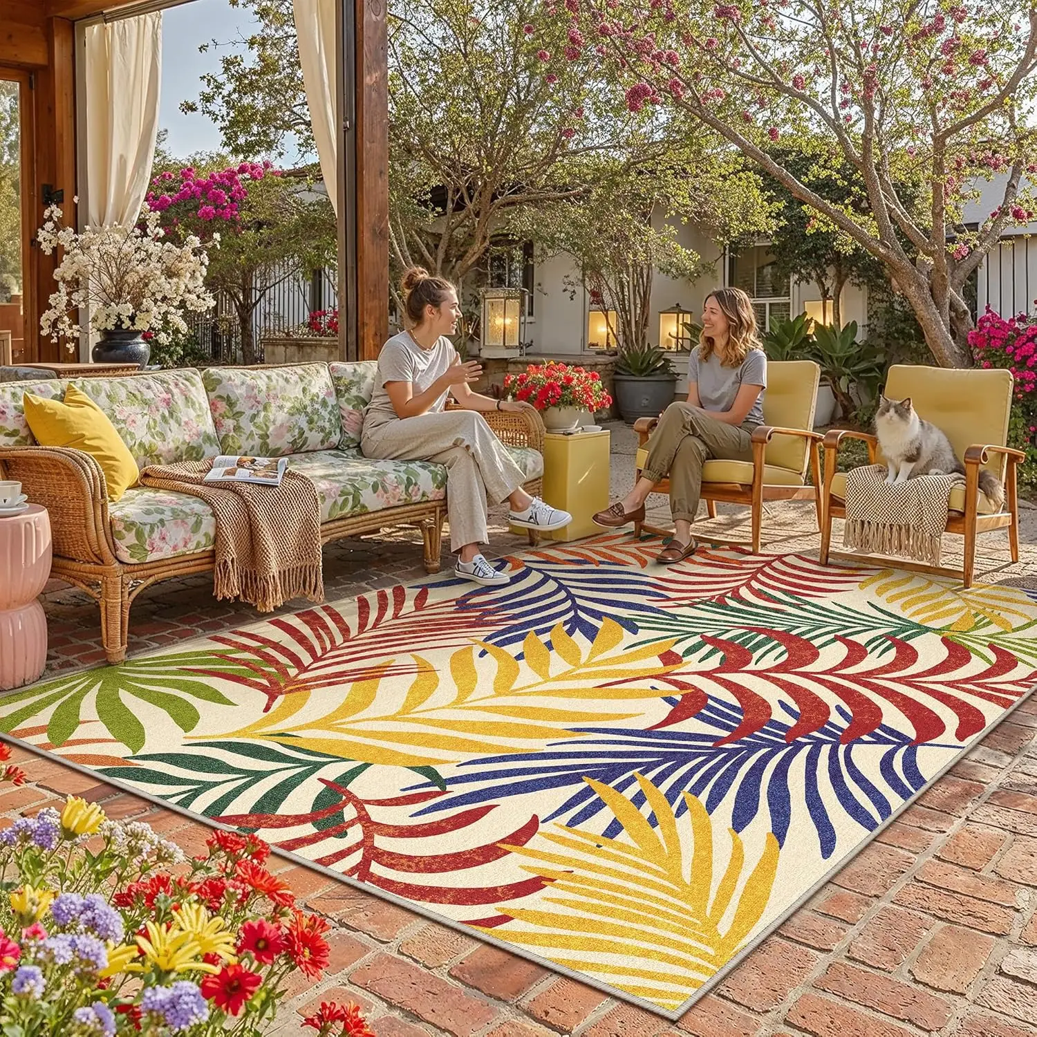 

5x8 Indoor Outdoor Area Rug Washable Patio Rug Multicolored Non Slip Non Shedding Waterproof Carpet for Living Room Bedroom B