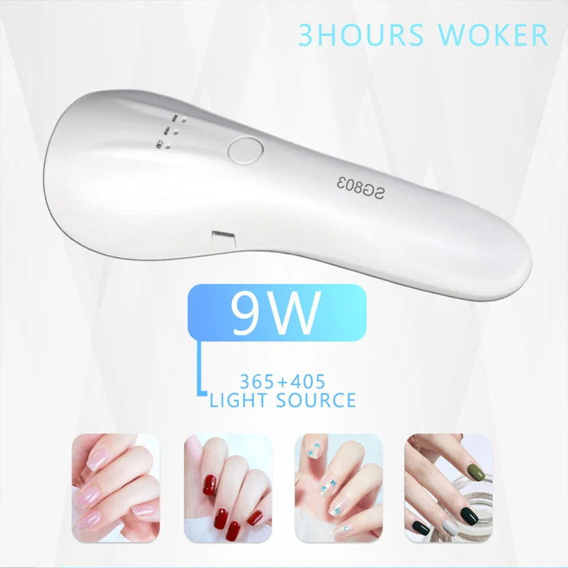 Mini Nail Lamp USB Rechargeable Handheld Manicure Lamp Dual Light Source Led UV Phototherapy Machine 9W Nail Art Accessories