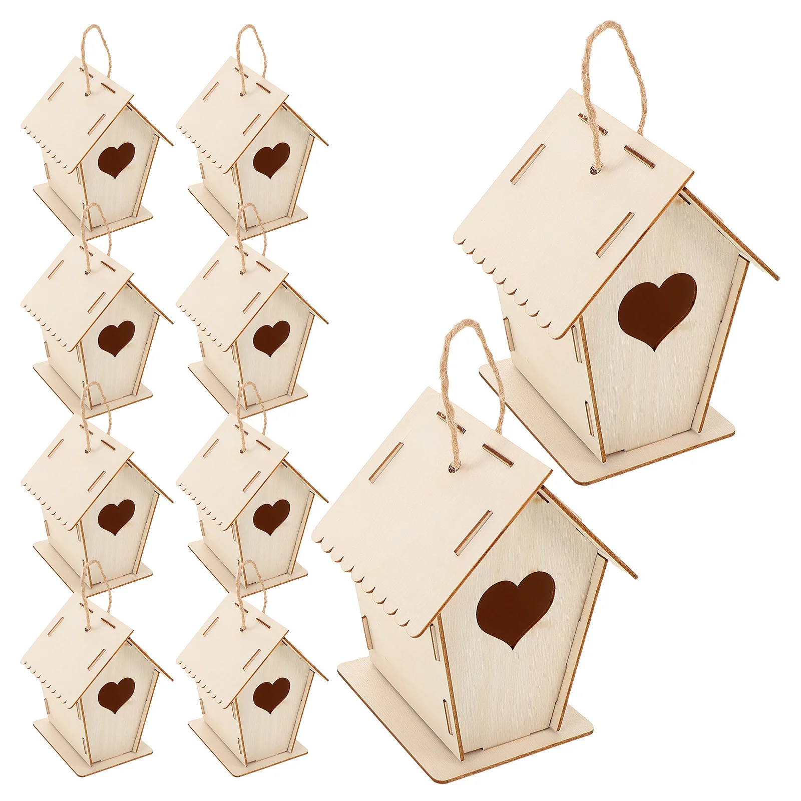 طقم مكون من 12 قطعة من بيت الطيور الخشبي للأطفال، طلاء غير مكتمل معلق لتزيين الحديقة الخارجية، طقم بيت الطيور للأطفال