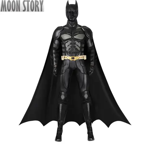 High Quality Superhero Bat Bruce Wayne Cosplay Costume The Dark Knight Suit Adults Man Outfit Jumpsuit Headgear Cloak Halloween