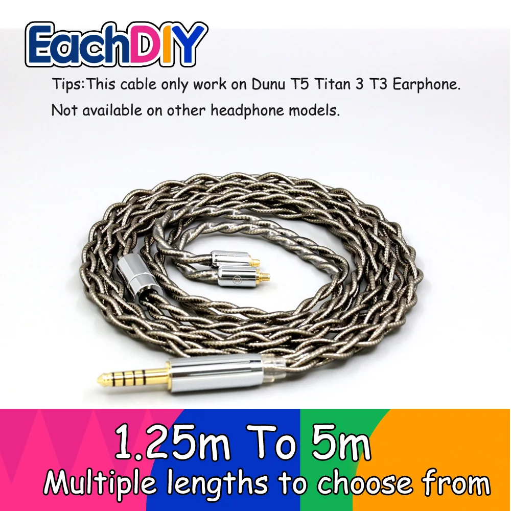 

99% Pure Silver Palladium + Graphene Gold Earphone Cable For Dunu T5 Titan 3 T3 (Increase Length MMCX) LN008696