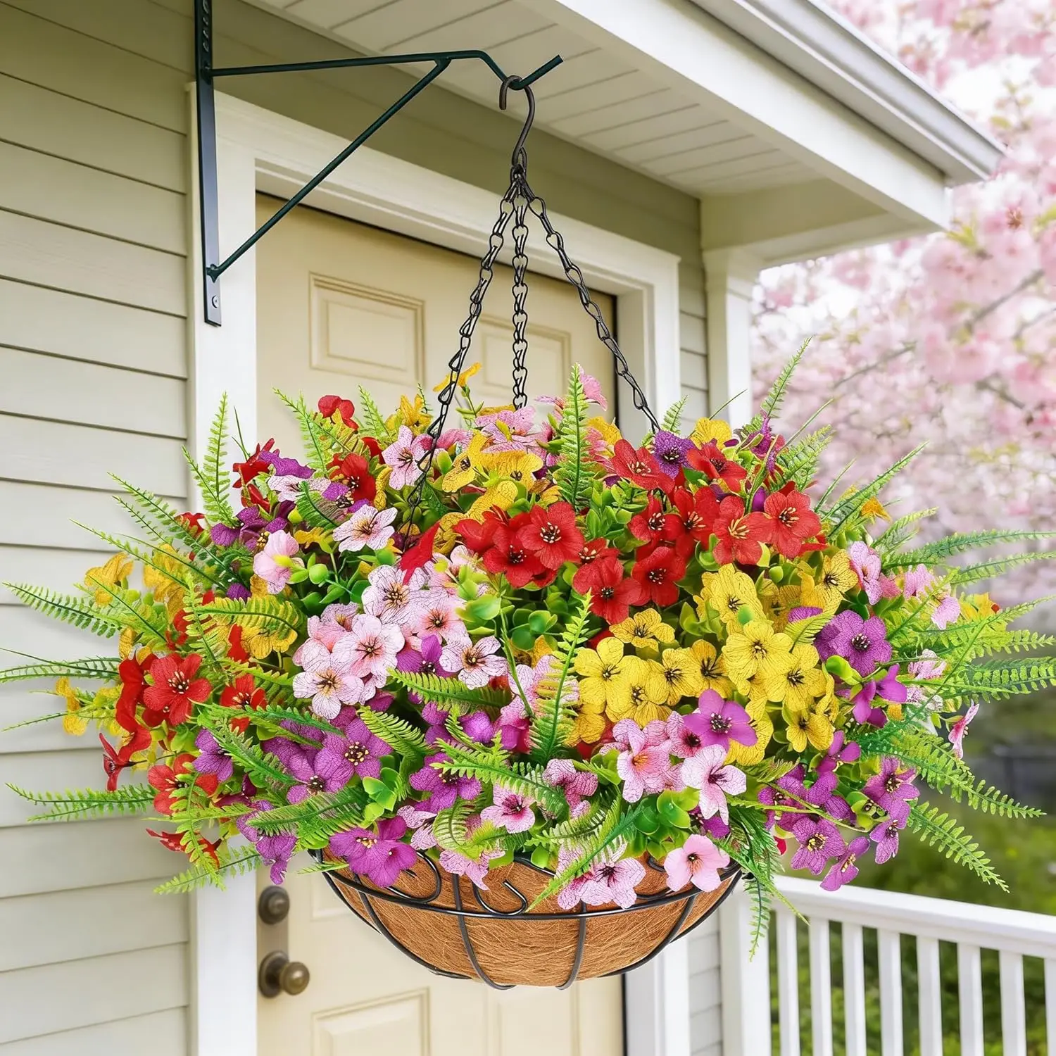 

Artificial Hanging Flowers for Outdoors, UV Resistant Fake Flowers with Hanging Baskets, Artificial Flowers for Decorati