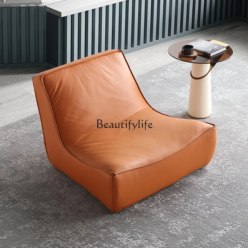 

Single sofa light luxury leather small apartment creative lazy recliner Italian minimalist leisure chair