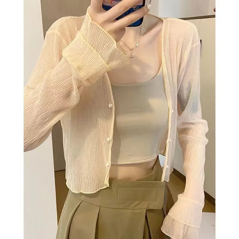 

Women's Summer Thin Shawl Sleeveless Sun Protection Cardigan V-neck Beaded Short Loose Fit Polyester Blend Fashion Outerwear