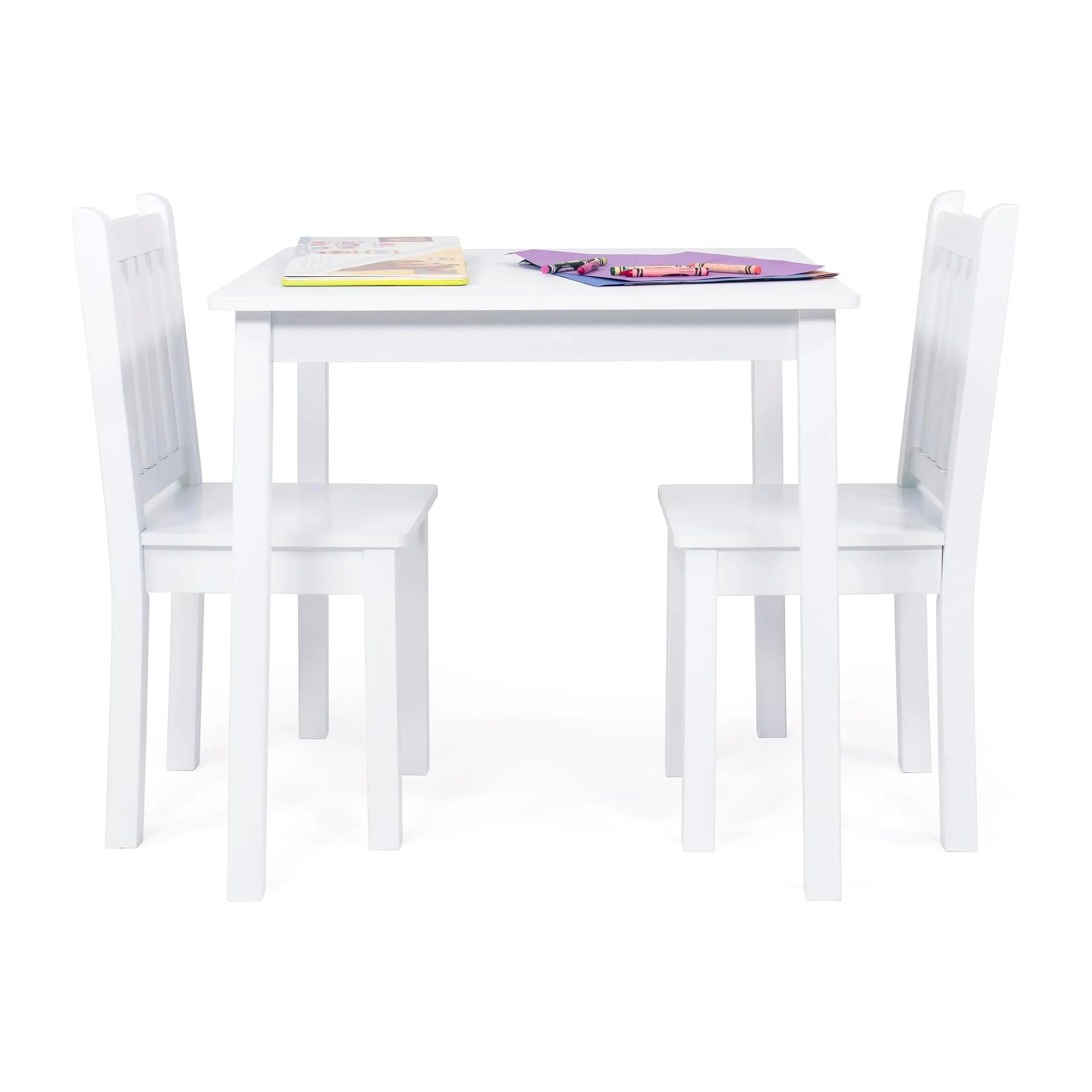 White Children's Wooden Square Table and 2 Chair Set for Living Room Bedroom