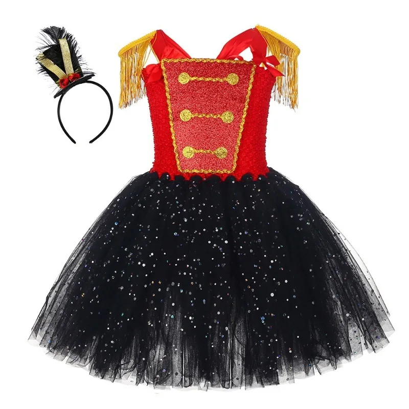 Sparkly Circus Ringmaster Costumes Girls Christmas Halloween Tutu Dress Kids Nutcracker Soldiers Cosplay Outfits Holiday Clothes