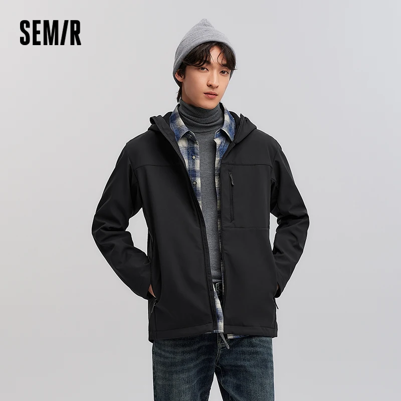 Semir Jacket Men Water-repellent Hooded Outerwear Fleece-lined 2025 New Spring Top Solid Color Versatile