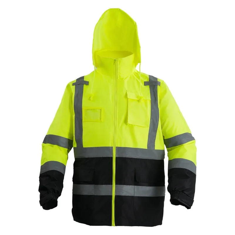 

High Visibility Reflective Safety Jacket Waterproof Hoodie Yellow With Black L