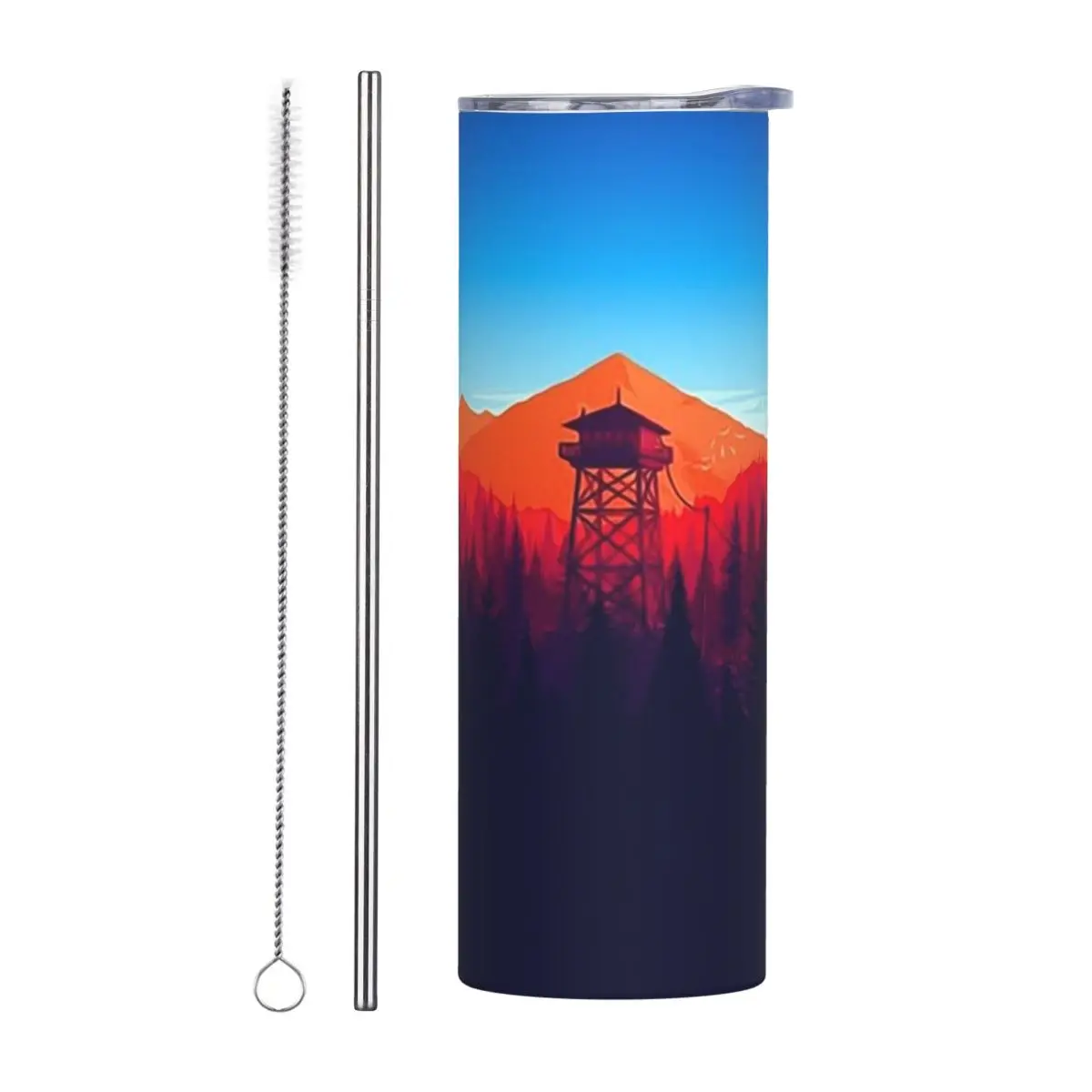 Forest Tow Stainless Steel Tumbler Vacuum Insulated Mugs Thermal Cold Bottle Straw With Lid 20oz