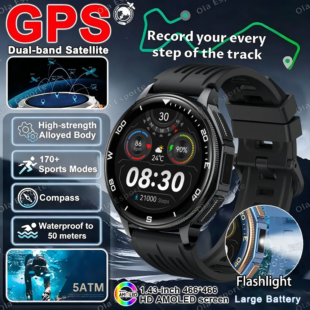 2026 New Built-in GPS Super Large Battery Men Smart Watch Co