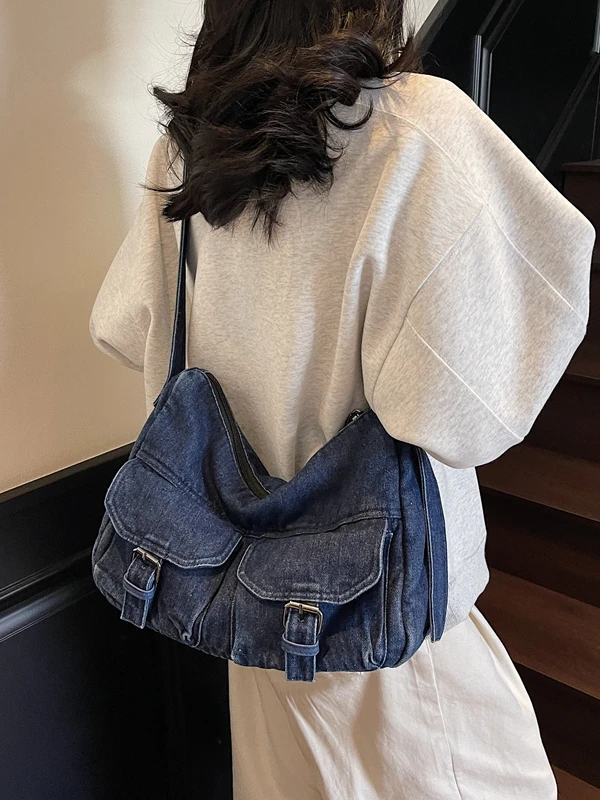 

Trendy Casual Denim Crossbody Bag Large Capaci Single oulder Sling Bag Women's Bag Quali Texture 2025 New Sle INS