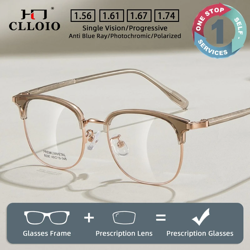 

CLLOIO Classic Adjustable Prescription Glasses Anti Blue Light Alloy Eyebrow Frame Myopia Glasses Progressive Reading Eyewear