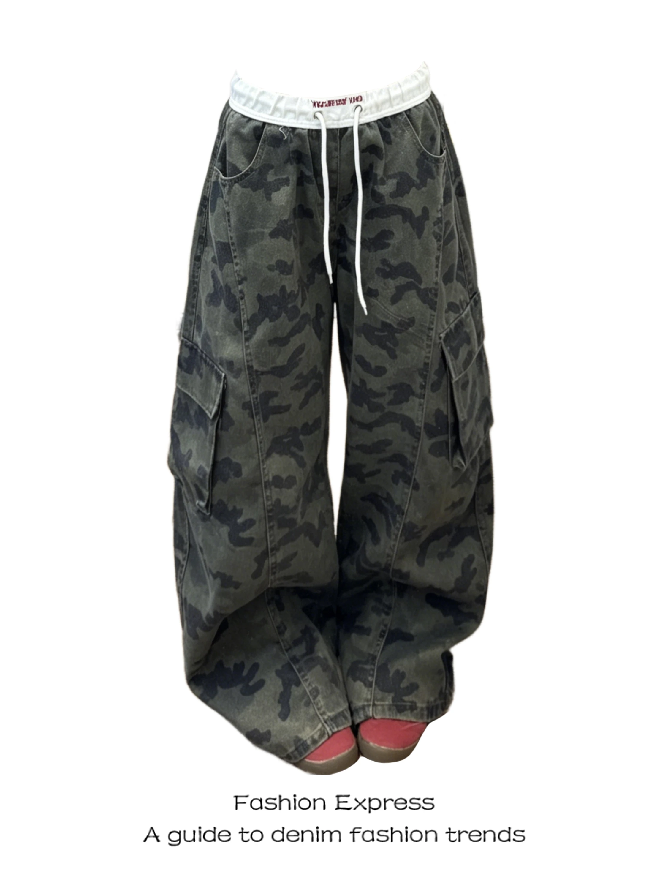 

Stars Camouflage Work Pants Women's Style Summer New American Retro Knife Folded Drape Wide Leg Trousers Trendy High Waist St...