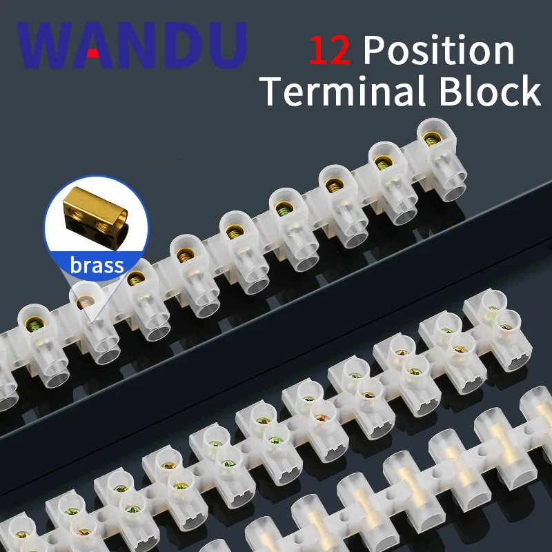 12 Position Electric Connector Strip Barrier Screw X3-1012 Nylon Terminal Block 10A 60A Wire Connector Plastic Flame Retardant