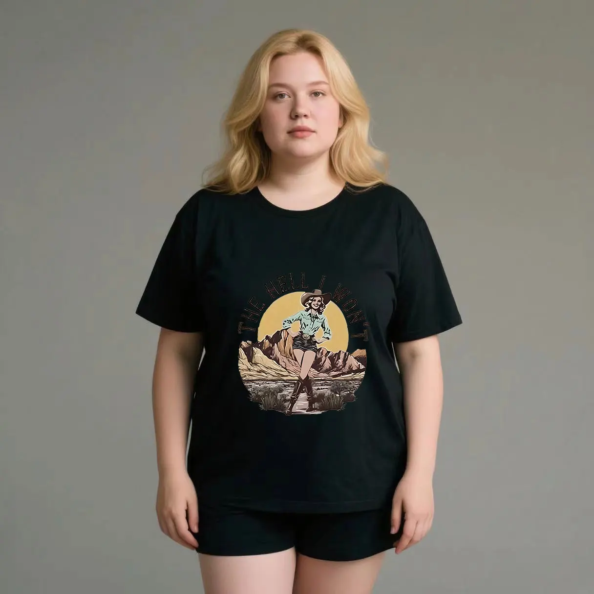 

Cartoon pattern printing plus size Ladies' casual short sleeved T-shirt black