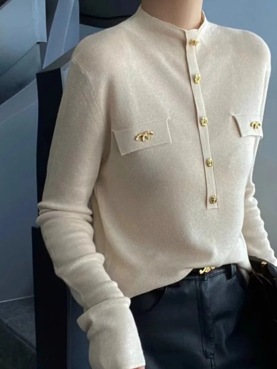 Brand Outlet Damen Camere Strickwaren Slim Fit f Stehkragen Basisschicht Pullover Casual Sle Long Sve Polyesterfaser