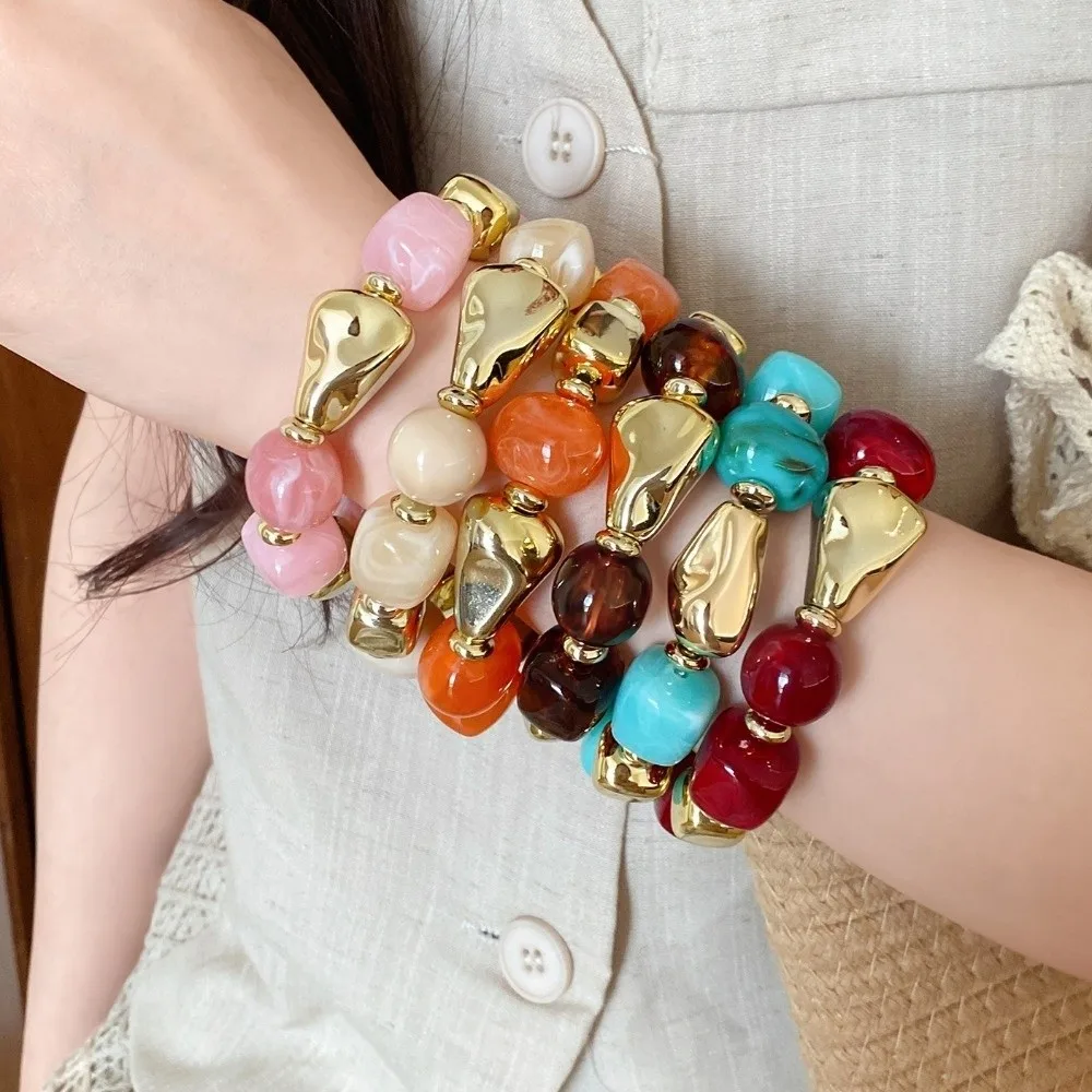 Bohemian Beads Acrylic Bangle Smudging Europe American Style Irregular Bracelet Dopamine Minority Design Retro Hand Ring Girls