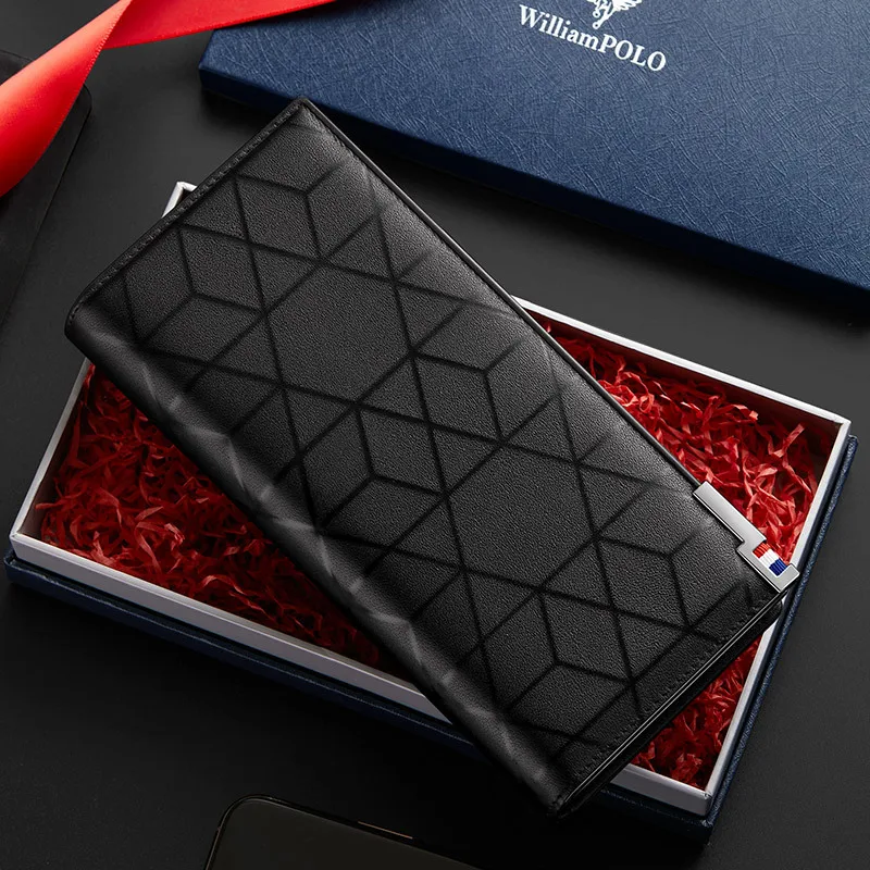 WILLIAMPOLO New Designer Men Wallet High Quality RFID Blocking Bill Card Holder Large Capacity Long Purse Wallet For Men Gift