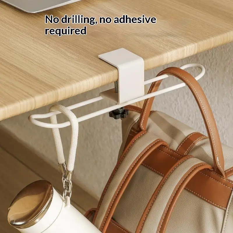 Adjustable Carbon Steel Desk Hook Rounded Corner Damage Free Install Backpack Purse Hanger for Workplace Dorm