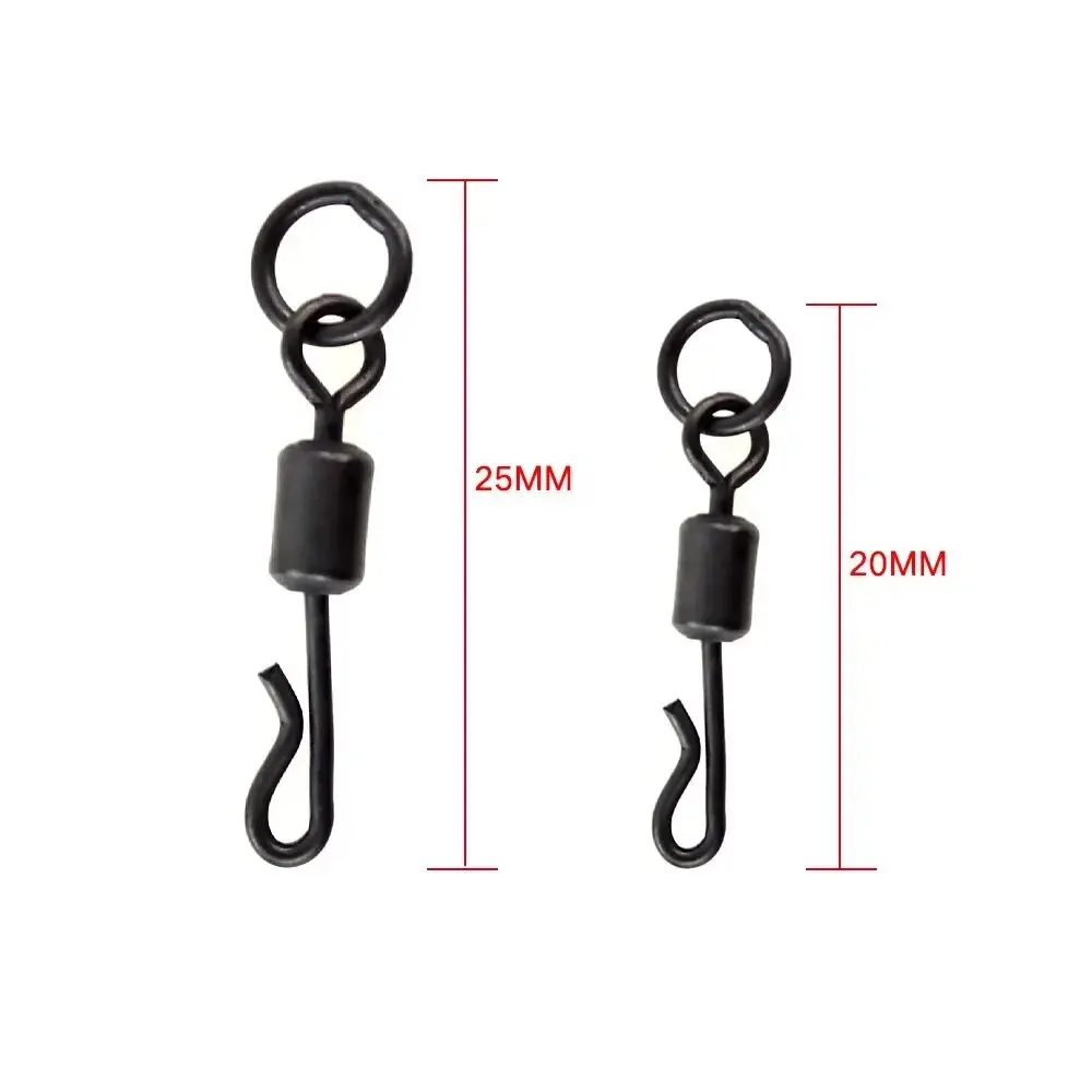 Hirisi 20pcs Carp Fishing Terminal Tackle Accessories Long Body Q-shaped Fishing Swivel Snap with Solid Ring AE007S