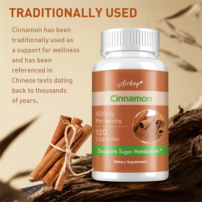 Cinnamon Supplement - Energy, Heart and Metabolism Support, Antioxidant, Improves Intestinal Digestion